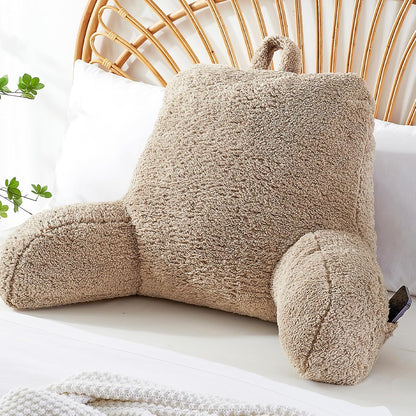 StarAneer Reading Pillow for Sitting in Bed Adult,Back for Bed Sitting Up, Pillow,Backrest Back Support Chair Pillow, College Dorm Essentials for Girls and Boys, Velvet Beige L