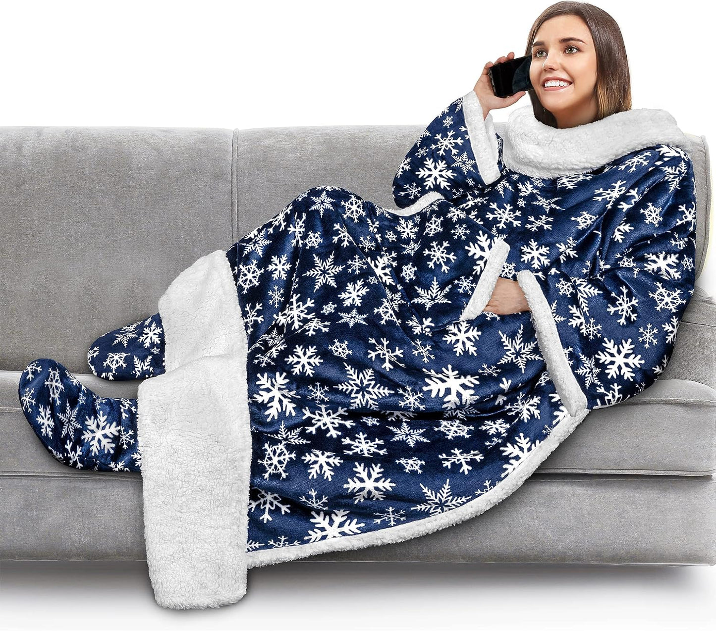 PAVILIA Fleece Blanket with Sleeves, Foot Pockets for Women Men Adults, Plush Wearable Blanket Throw Wrap, Warm Snuggle Blanket Robe, Cozy Gift Ideas Wife Mom, Dark Purple