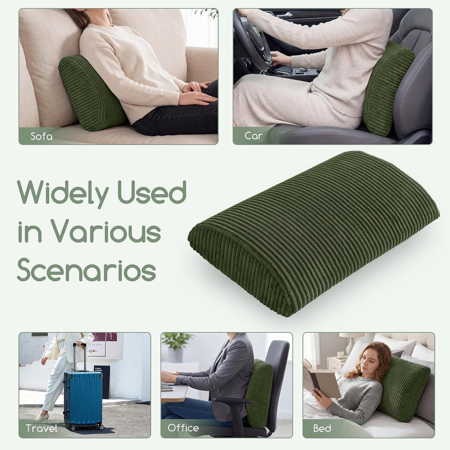 HIGOGOGO Lumbar Support Pillow for Recliner Chair/Accent Chair/Couch, Memory Foam Back Support Cushion for Elderly, Recliner Cushions for Back Rest, Pain Relief, Reading, Washable Cover, Brown