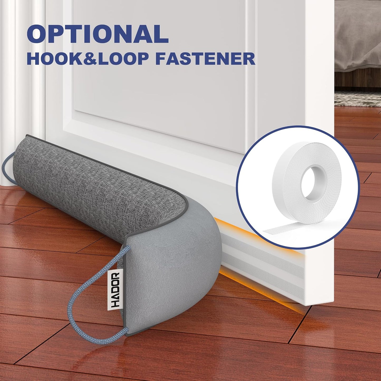 HADOR 30 Inch Weighted Door Draft Stopper - Under Door Snake Pillow, Blocks Cold Air/Wind/Noise, Heavy Duty Soundproof Bottom Filler (Covers Gaps Up to 3"), Winter Patio Sliding Window Seal, Grey | Weighted Under Door Gap Filler, Blocks Drafts, Cold Air,