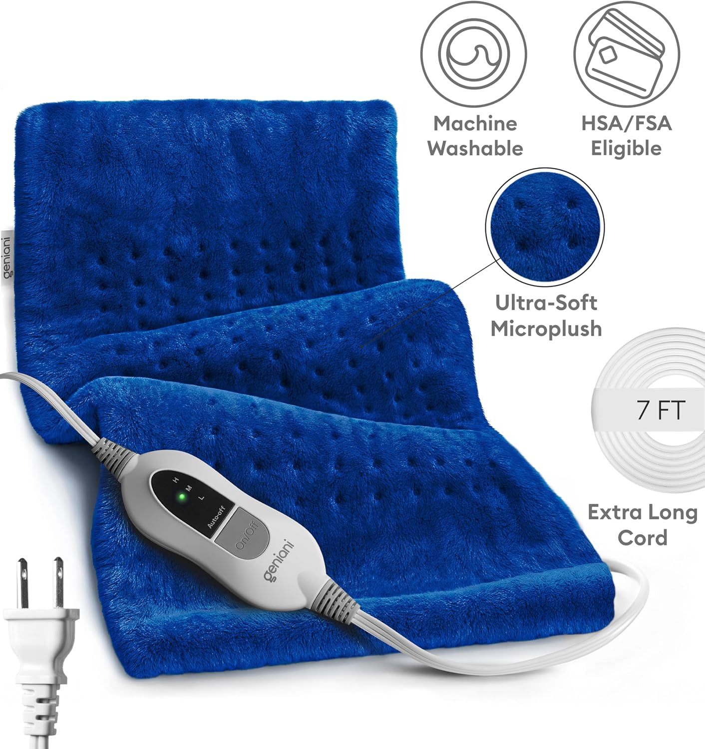 GENIANI Back Pain & Relaxation Gifts for Women – Electric Heating Pad for Back, Neck & Shoulders, Soft Microplush Electric Throw Heating Pad for Period Comfort, Fast Heating, Auto Shut Off, 12"x24"