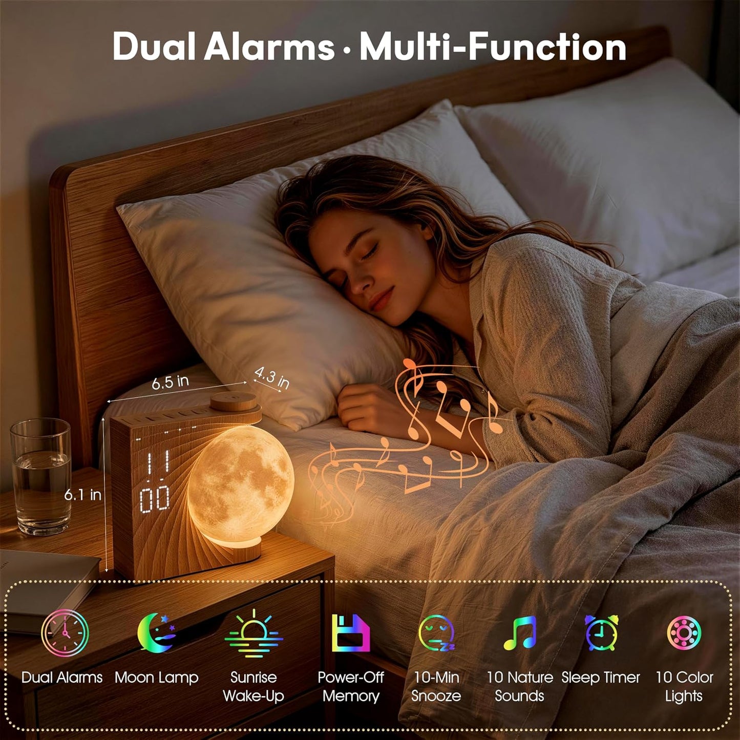 AIRIVO Alarm Clock for Bedrooms, Sunrise Alarm Clock Wake Up Light for Kids Teens, White Noise Sound Machine, Moon Light Dual Alarms for Heavy Sleepers, Night Light Clock for Preppy Room Decor