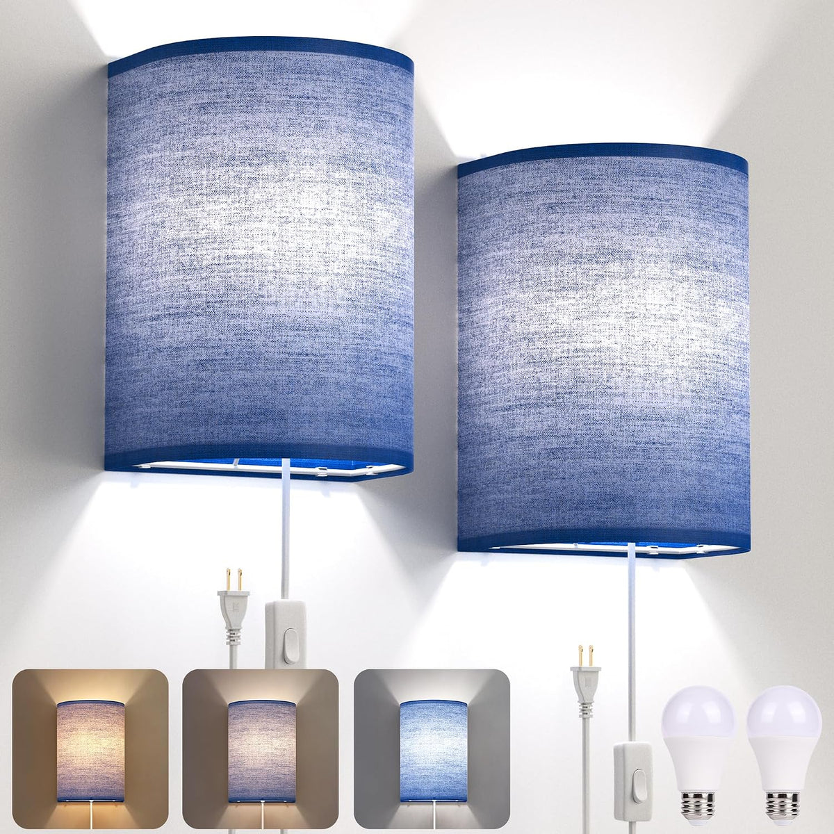 Battery Operated Rechargeable Wall Sconce Set of Two with 10000mAh Battery
