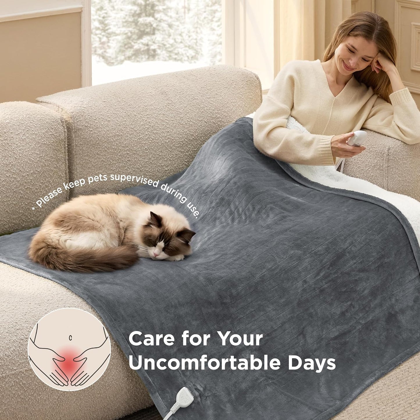 Bedsure Heated Blanket Throw Blanket with Preheat Function - Fast Heating Electric Blanket, Soft Flannel Throw with 6 Time Settings(Up to 10H), 6 Heating Settings, Gifts for Grandma (50"x60", Grey)