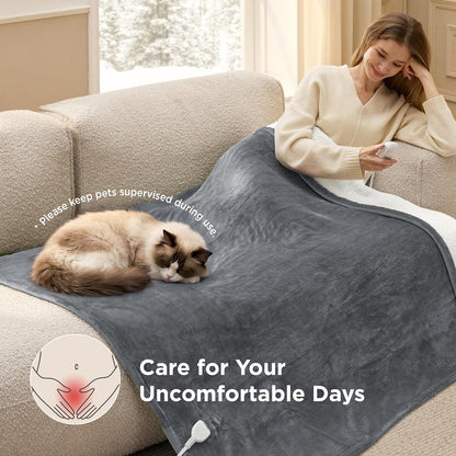 Bedsure Heated Blanket Throw Blanket with Preheat Function - Fast Heating Electric Blanket, Soft Flannel Throw with 6 Time Settings(Up to 10H), 6 Heating Settings, Gifts for Grandma (50"x60", Grey)