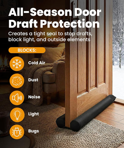 Everlasting Comfort 2 Sided Door Draft Stopper for Bottom of Door - Keeps Cold Air in & Heat Out, 100% Sound Proofing Strip Gap Filler, Quick Install Noise Blocker Sweep for Home - Fits 30"- 36" W