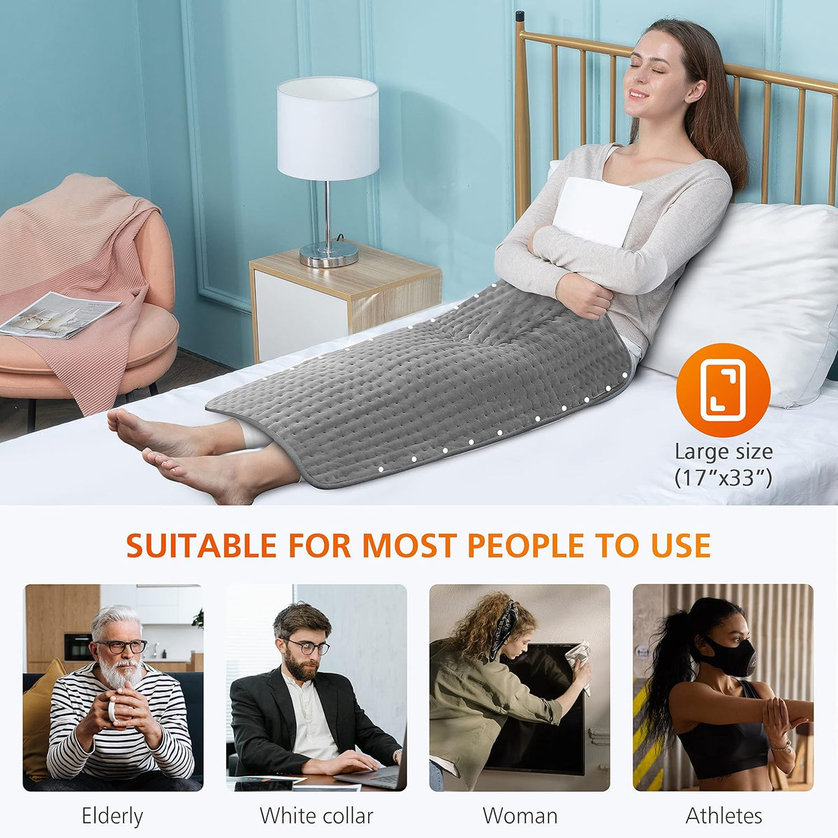 Snailax Heating Pad for Back, Foot Warmer, Large Washable Heating Pad