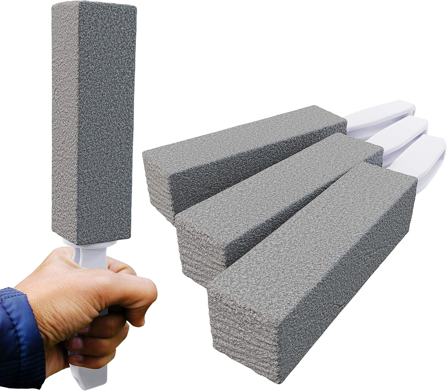 Non-Toxic, Chemical-Free Grey Pumice Scrubber 2 Pk with Handle. Perfect Reusable Cleaning Block for Kitchen, Cookware, Grills, BBQs and Bathrooms. Best Cleaner for Rust Stains, Carbon, or Calcium