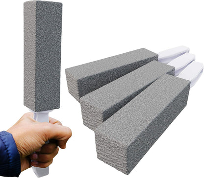 Non-Toxic, Chemical-Free Grey Pumice Scrubber 2 Pk with Handle. Perfect Reusable Cleaning Block for Kitchen, Cookware, Grills, BBQs and Bathrooms. Best Cleaner for Rust Stains, Carbon, or Calcium