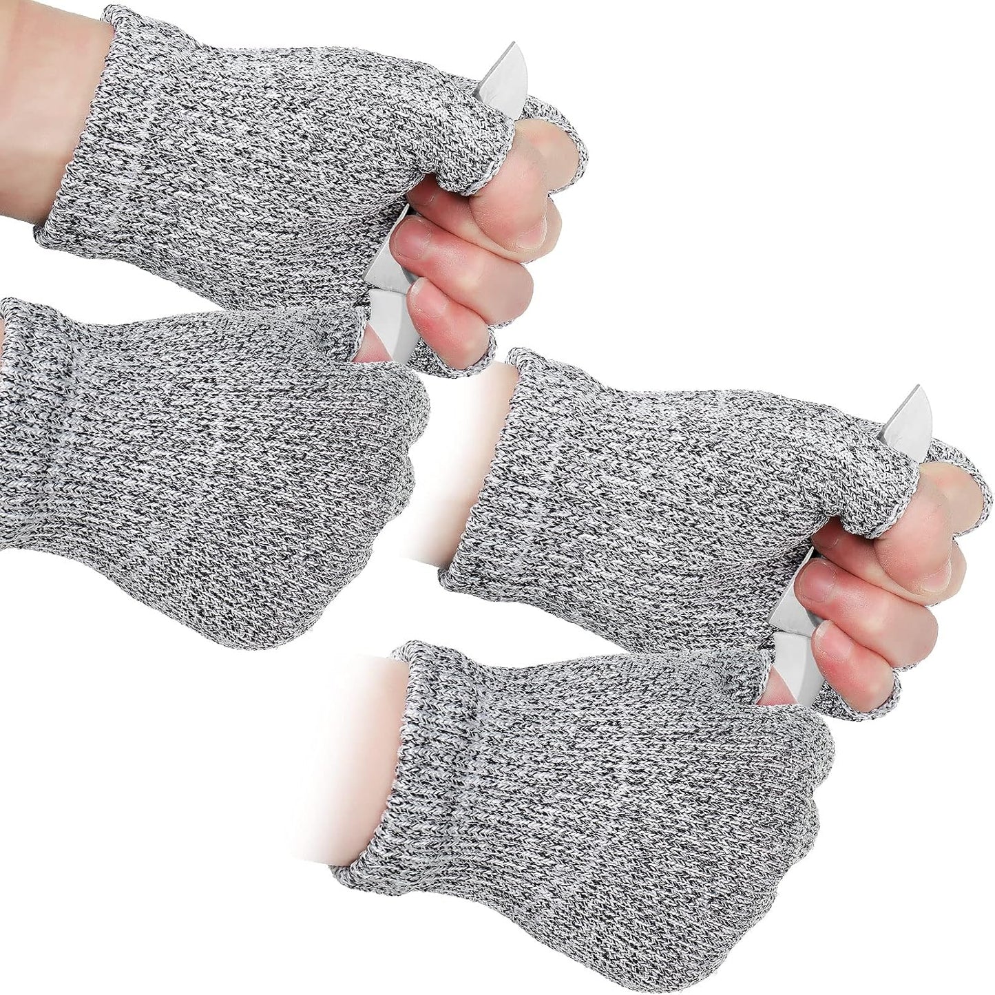 Geyoga 2 Pair Fingerless Cut Resistant Gloves Kitchen Cutting Glove Food Grade Gloves for Chef Mandolin Slicing(Grey and Black)