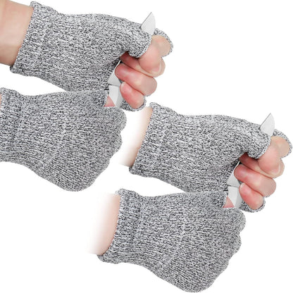Geyoga 2 Pair Fingerless Cut Resistant Gloves Kitchen Cutting Glove Food Grade Gloves for Chef Mandolin Slicing(Grey and Black)
