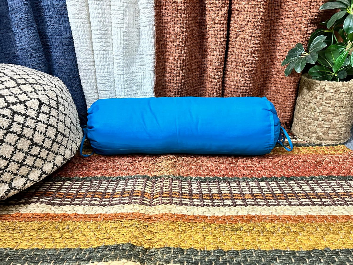 Saffron HANDICRAFTS Cotton 240TC - Bolster Cover Full Round Removable Cover for Neck Roll, Leg Rest,Yoga Practice, Meditation, Bed Sofa Couch (Teal Blue, 8"x24"(20 cm x 60 cm))