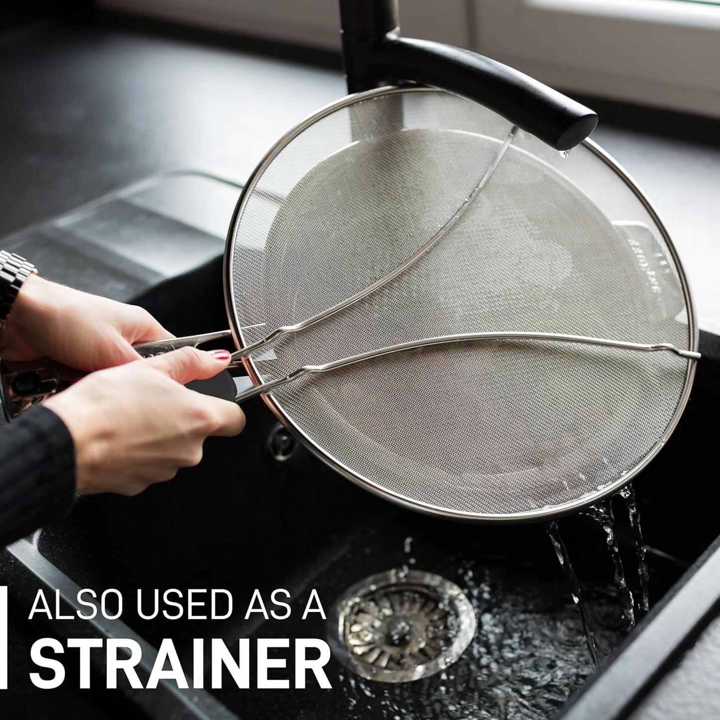 Zulay Kitchen Splatter Screen for Frying Pan (13”) - Grease Splatter Guard for Frying Pan - Oil Splatter Guard - Oil Splash Guard for Frying Pan - Stainless Steel Grease Screen for Stove Top (Black)