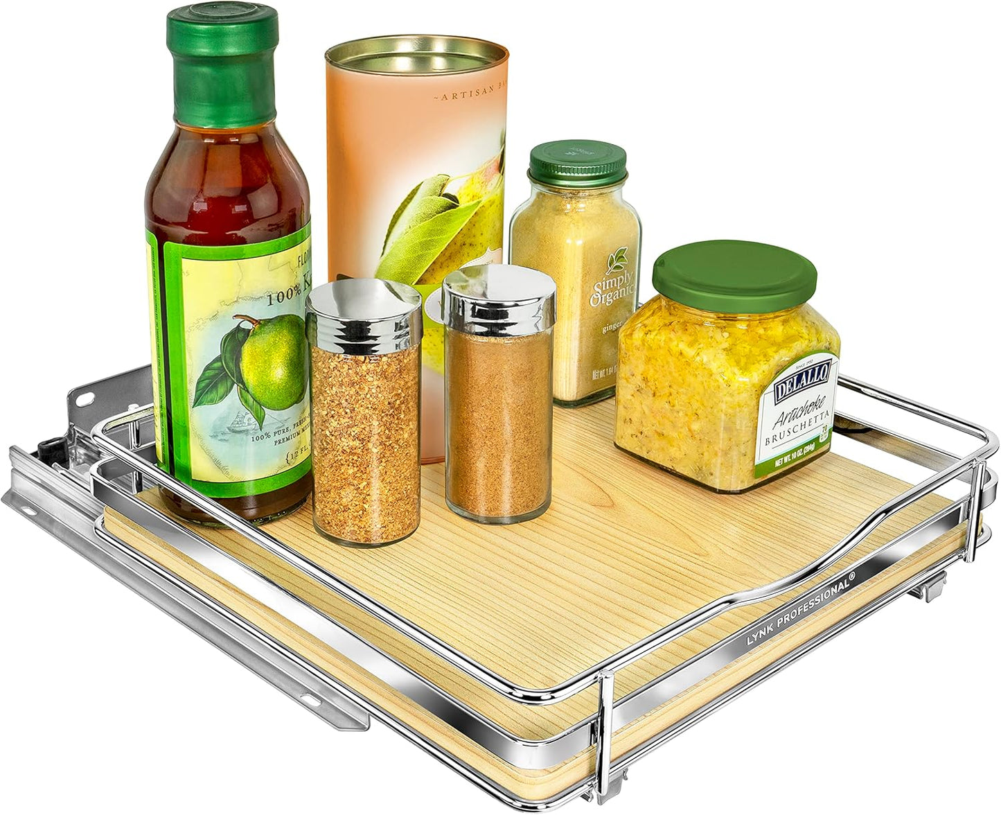 LYNK PROFESSIONAL® Pull Out Spice Organization for Cabinets - 4-3/8 inch Wide – Spice Rack for Inside Cabinets, Slide Out Spice Rack Organizer for cabinet – Pull Out Spice Rack, Sliding 2 Tier Chrome