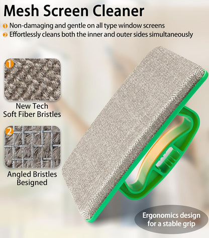 MyLifeUNIT Mesh Screen Cleaner, Detachable Window Screen Cleaning Brush | 7.87-Inch Wide Brush Heads, Windows Screen Cleaner Washing Tool with Wet and Dry Dual-Use for Inside Outside Window Screens
