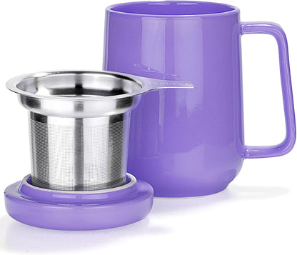 Tealyra - Peak Ceramic Red Tea Cup Infuser - 19-ounce - Large Tea High-Fired Ceramic Mug with Lid and Stainless Steel Infuser - Tea-For-One Perfect Set for Office and Home Uses - 580 milliliter