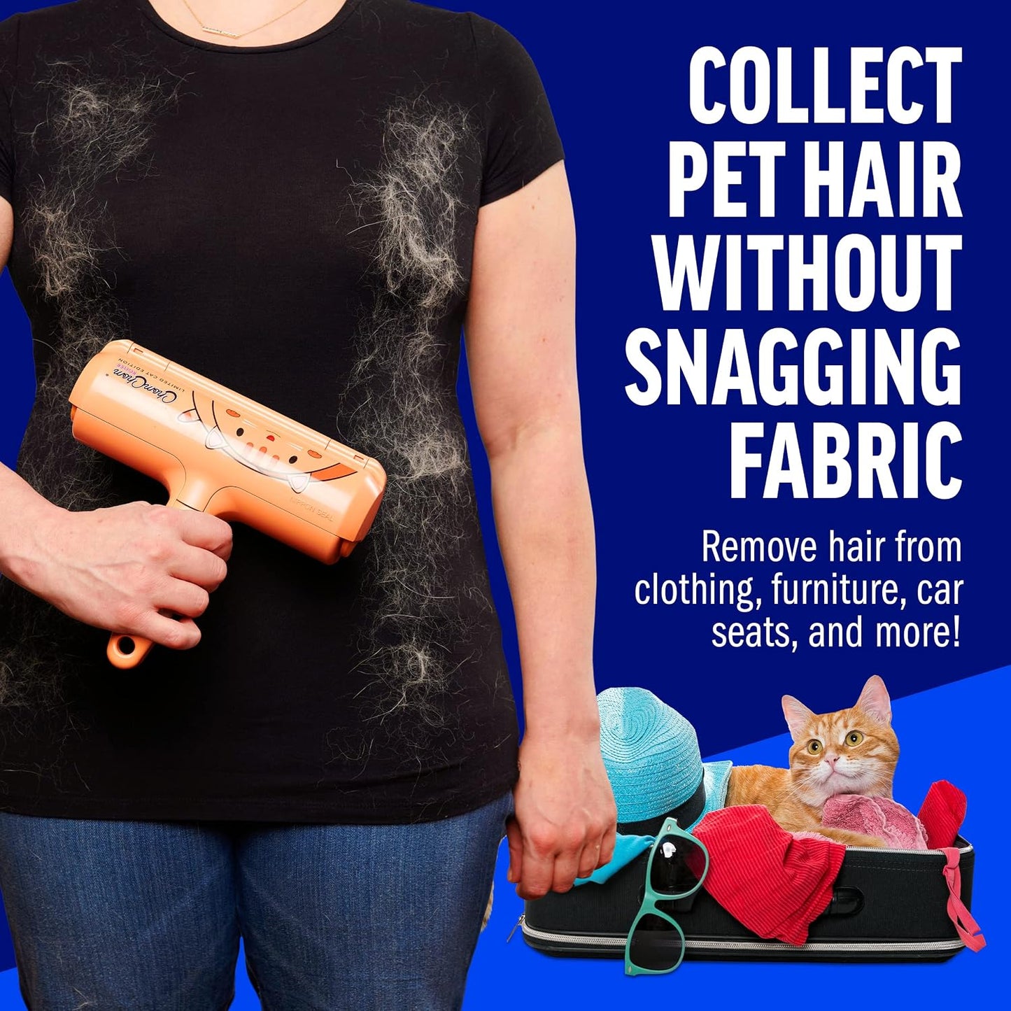 ChomChom Roller Pet Hair Remover – Reusable Lint Roller Pet Hair Removal Tool for Clothes, Couches, Cars and Travel - Cat Dog Hair Remover, Compact, No Sticky Refills Needed (Mini Roller)