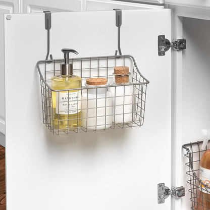 Spectrum Hanging Baskets for Organizing (Large, Satin Nickel) - Grid Over the Cabinet Wire Basket for Kitchen or Bathroom - Door Hanging Storage Organizer for Cleaning Supplies, Washcloths, & Towels