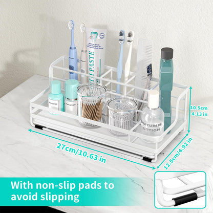 HapiRm Toothbrush Holders for Bathroom - 5 Partitions Bathroom Counter Organizer with Instant Drying Stone, Stainless Steel Countertop Storage Electric Toothbrush Toothpaste Holder - Black