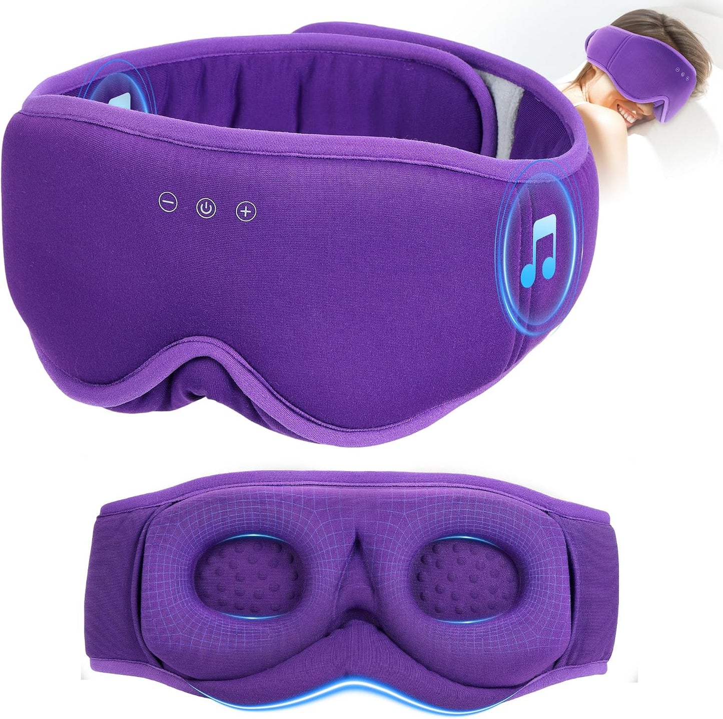 MUSICOZY Sleep Mask Headphones with Bluetooth Wireless Eye Masks Earphones | 3D Blackout Eyemask with Music Headphone for Side Sleepers, Hi-Fi Sound＆Long Battery Life Sleeping Earbuds for Travel Rest
