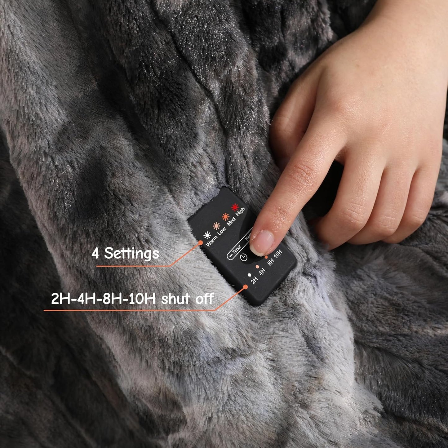 Soypipo Electric Heated Throw Blanket 50"x60", Faux Fur Plush with 4 Heat Settings & 2/4/8/10H Auto Shut-Off, Overheat Protection, Machine Washable, for Office & Chair, Dark Grey