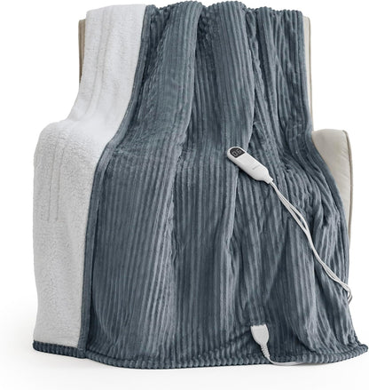Bedsure GentleSoft Heated Blanket Throw - Soft Ribbed Flannel Electric Blanket, Gifts for Grandma (50x60 inches, Grey)