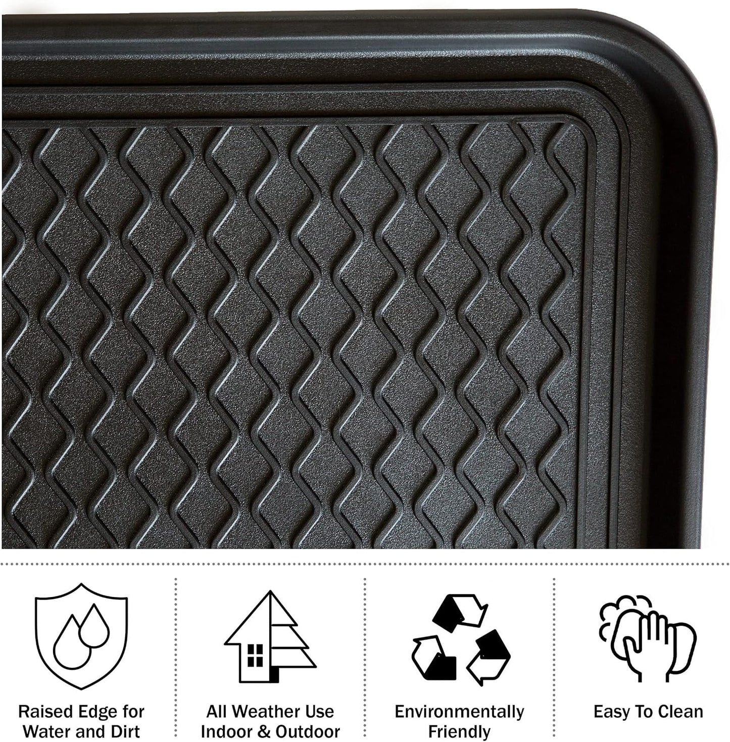Stalwart 75-ST6012 All Weather Boot Tray-Water Resistant Plastic Utility Shoe Mat for Indoor and Outdoor Use in All Seasons (Black), Large