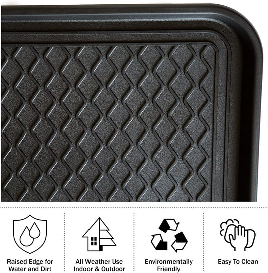 Stalwart 75-ST6012 All Weather Boot Tray-Water Resistant Plastic Utility Shoe Mat for Indoor and Outdoor Use in All Seasons (Black), Large