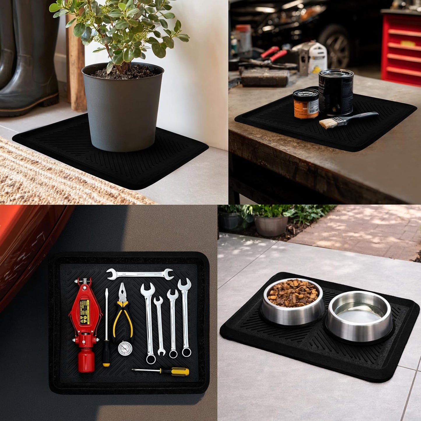 Croft&Cane Rubber Boot Tray - Black 16x32 inch Large Waterproof Shoe Tray | Heavy Duty Big Foot Indoor Outdoor Boot Mat with Raised Edges - Slip Resistant Entryway Garage Pet Feeding Multi-Purpose Mat