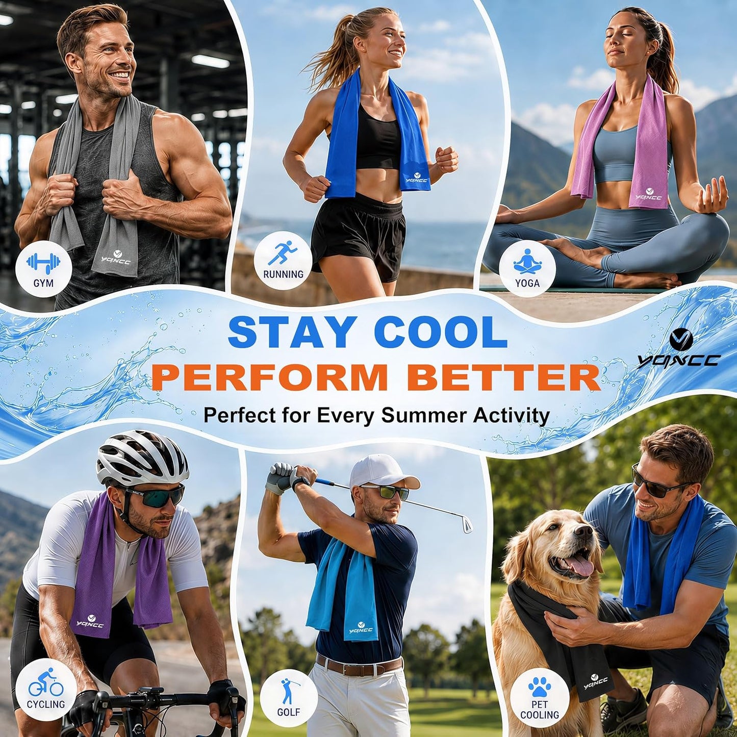 YQXCC 4 Pack Cooling Towels (47"x12"), Ice Cool Towels for Neck & Face | Soft Breathable Microfiber, Instant Cooling Neck Wraps, Ideal for Yoga, Golf, Gym, Running, Camping & Hot Weather