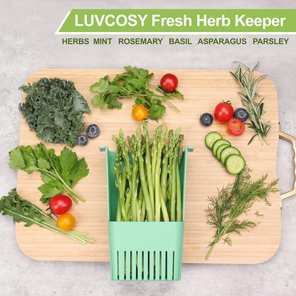 LUVCOSY 3 Pack Herb Keeper, BPA-Free Plastic Herb Saver with an Inner Basket for Cilantro, Mint, Parsley, and Asparagus, Keeps Fresh Herbs for 3 Times Longer
