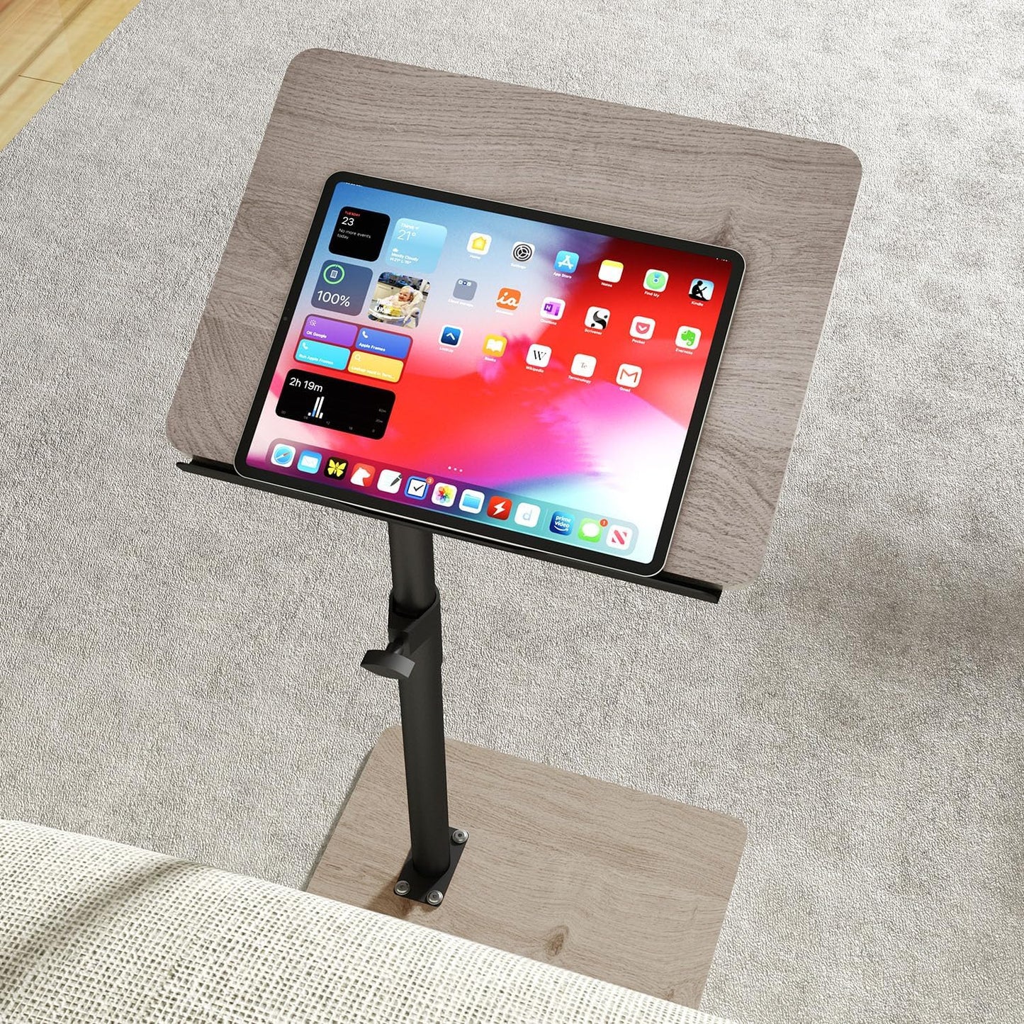 YUHFERA Sofa Armrest Tray Table for Couch - 360° Swivel Height Adjustable End for Small Spaces, Snack Side Table for Bed or Chair with Phone & Tablet Slot (Rustic,Standard)