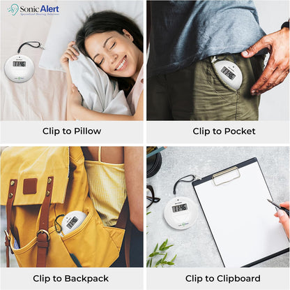 Sonic Alert Digital Alarm Clock - Travel Alarm Clock for Heavy Sleepers - Bed Shaker Alarm Clock - Vibrating Alarm Clock Under Pillow - Battery Operated – White