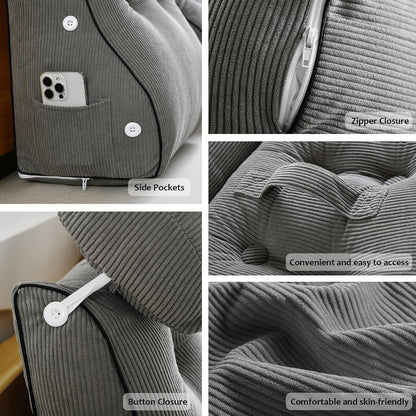 Wedge Pillow – Reading & Bed Rest Pillow for Sitting in Bed, Couch, or Floor, Multi-Purpose Headboard Wedge for Sleeping, After Surgery, Leg & Back Support, Neck Cushion & Washable Cover, Dark Gray