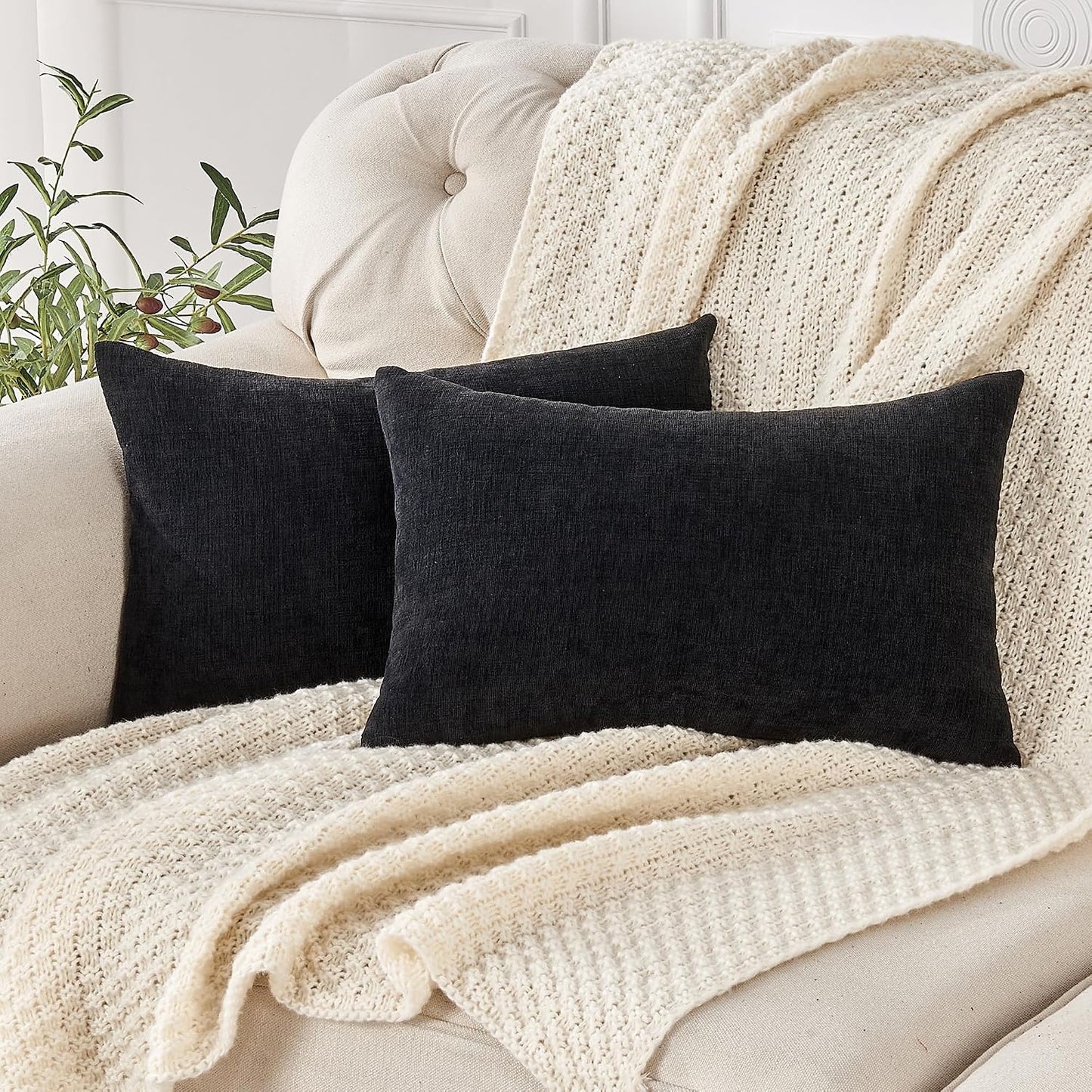 GAWAMAY Lumbar Support Pillow Decorative Rectangle Throw Pillow Covers 12"x20" Inch Set of 2, Soft Chenille Fall Pillowcase for Living Room Bedroom Sofa Couch Cushion Cover Grey 30x50cm (No Insert)