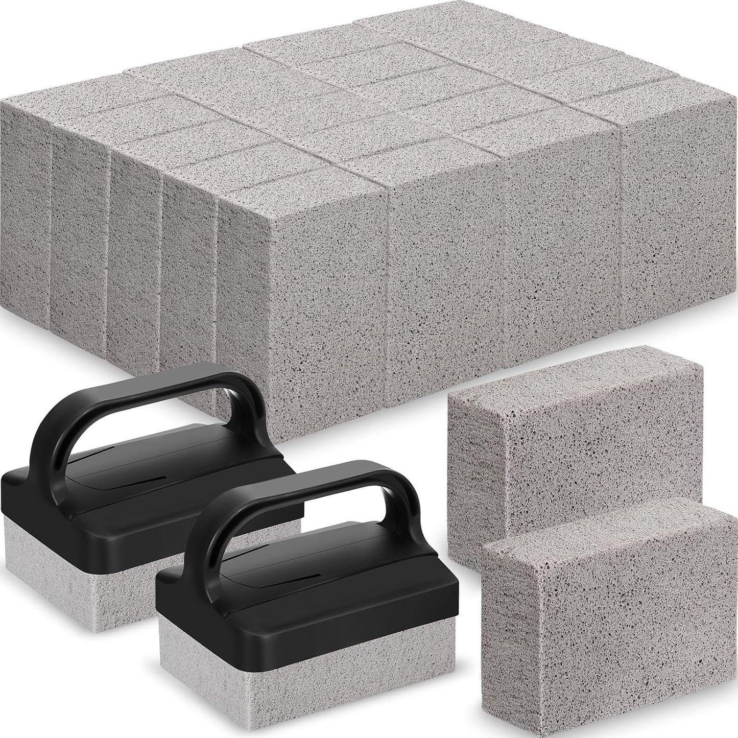 9 Pack Grill Griddle Cleaning Brick Block Pumice Stones Scrubbing Grill Cleaning Stone Griddle Scrubber Cleaner with Handle for Outdoor BBQ Flat Top Cookers Removing Greases Stains