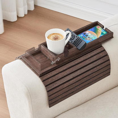 GEHE Couch Cup Holder, Anti Falling Sofa Arm Tray, Natural Bamboo Sofa Cup Holder More Safe for Your Family, Portable Couch Arm Tray Armrest Table for Remote, Snacks, Drinks