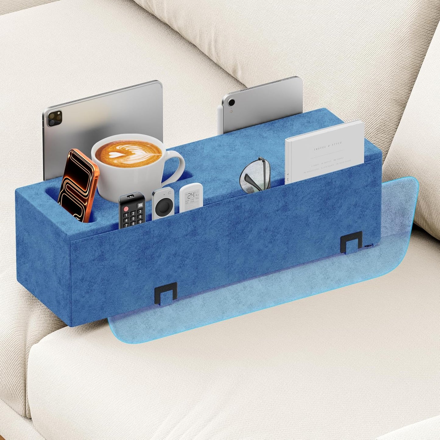 Removable Sofa Armrest Couch Caddy with Cup Holder Insert Between Cushions | Sofa Accessories Storage, Couch Armrest Pillow Table with Drink Holder
