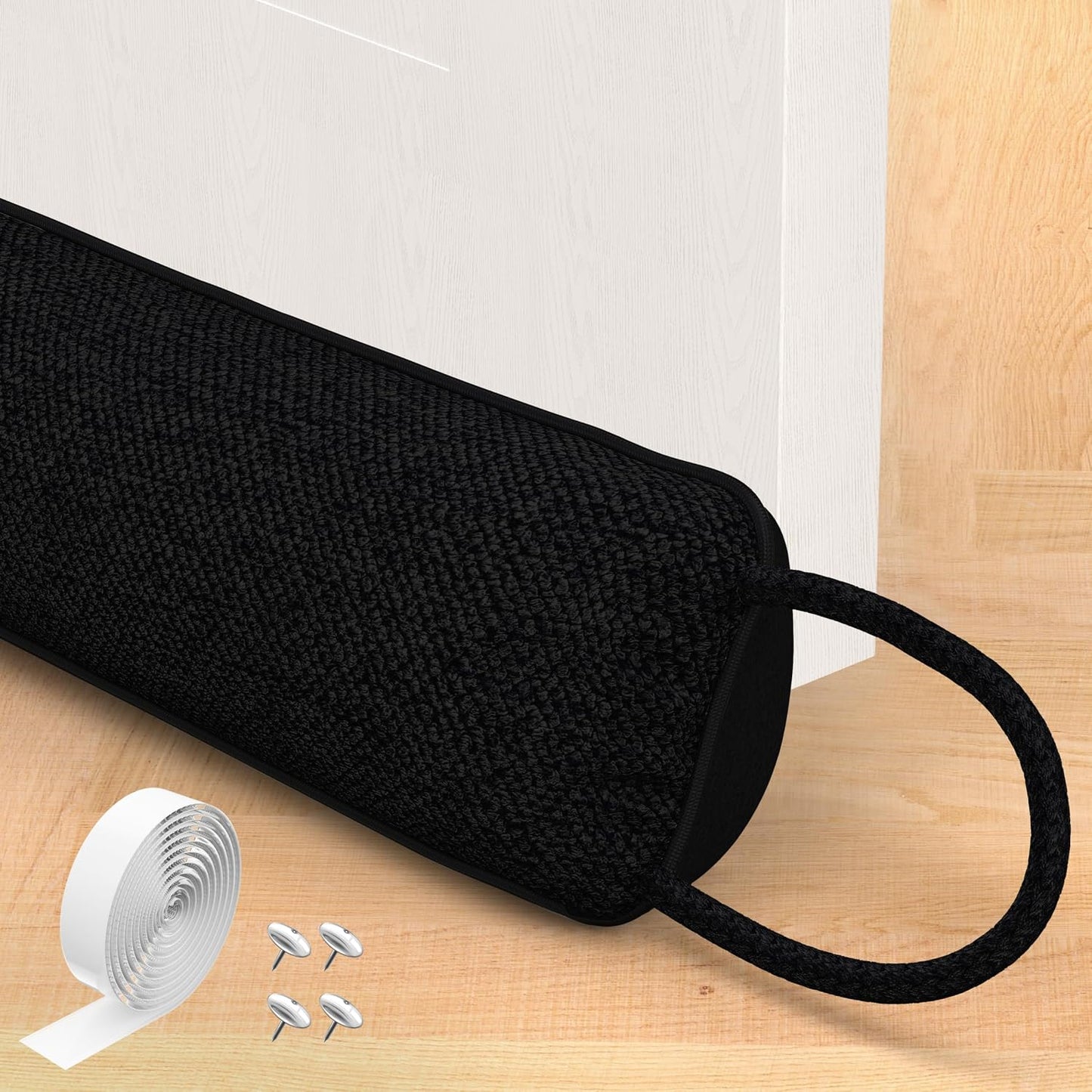 Door Draft Stopper, Heavy Duty Under Door Draft Blocker, Grey | 36’’ Weighted Door Seal, Gap Filler, Door Bottom, For Noise Light Cold Air, with Adhesive Strips, Bedroom Office Kitchen Home