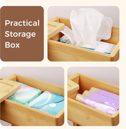 4-in-1 Black Toilet Paper Holder Stand with Storage Shelf Box, 360° Rotating Bamboo Free Standing Toilet Tissue Roll, Toilet Wipes Dispenser Organizer, Temporary Desktop for Bathroom (Patent) | 360° Rotating Bamboo Free Standing Toilet Tissue Roll,