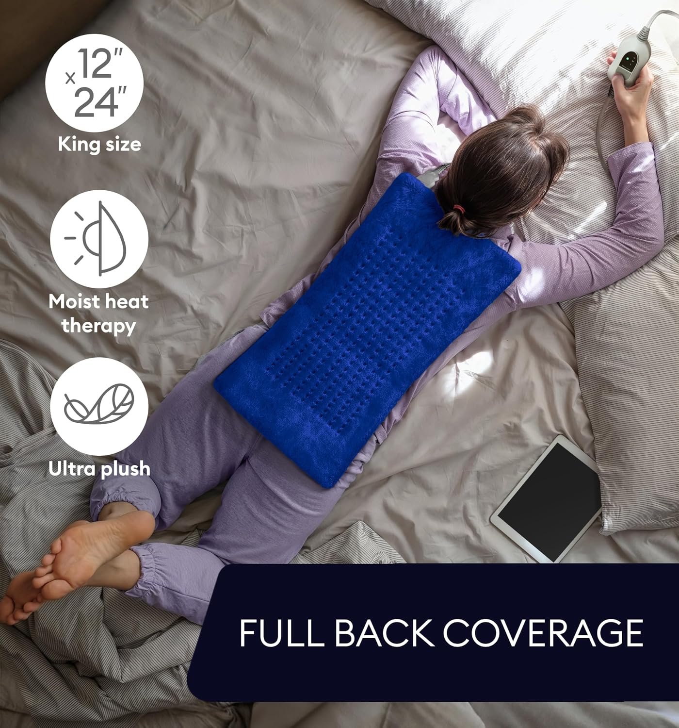 GENIANI Back Pain & Relaxation Gifts for Women – Electric Heating Pad for Back, Neck & Shoulders, Soft Microplush Electric Throw Heating Pad for Period Comfort, Fast Heating, Auto Shut Off, 12"x24"