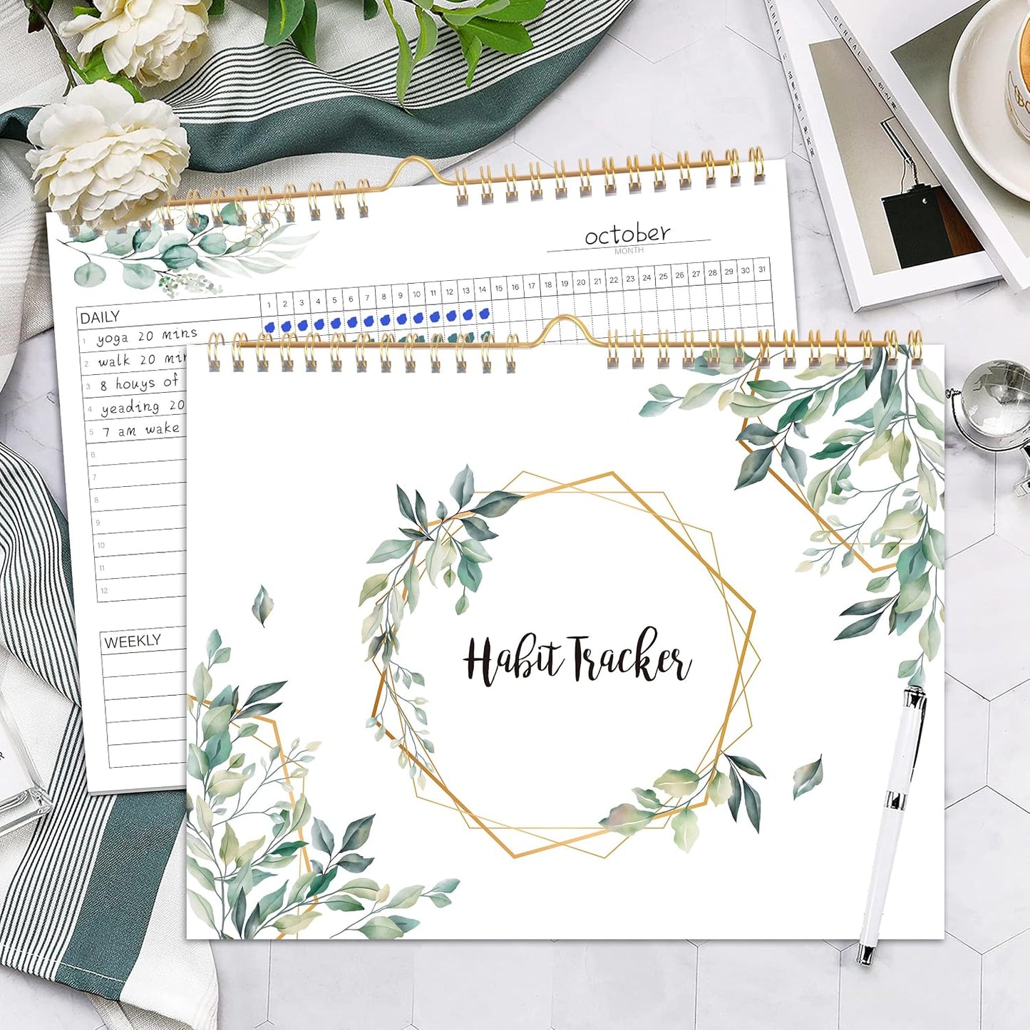Habit Tracker Calendar- Daily, Weekly & Monthly Habit Tracker Journal | Undated, 12 Months, 7.9"x10", Writable, for Goal Setting, Boost Productivity, Workout Motivation & Self Care Tool