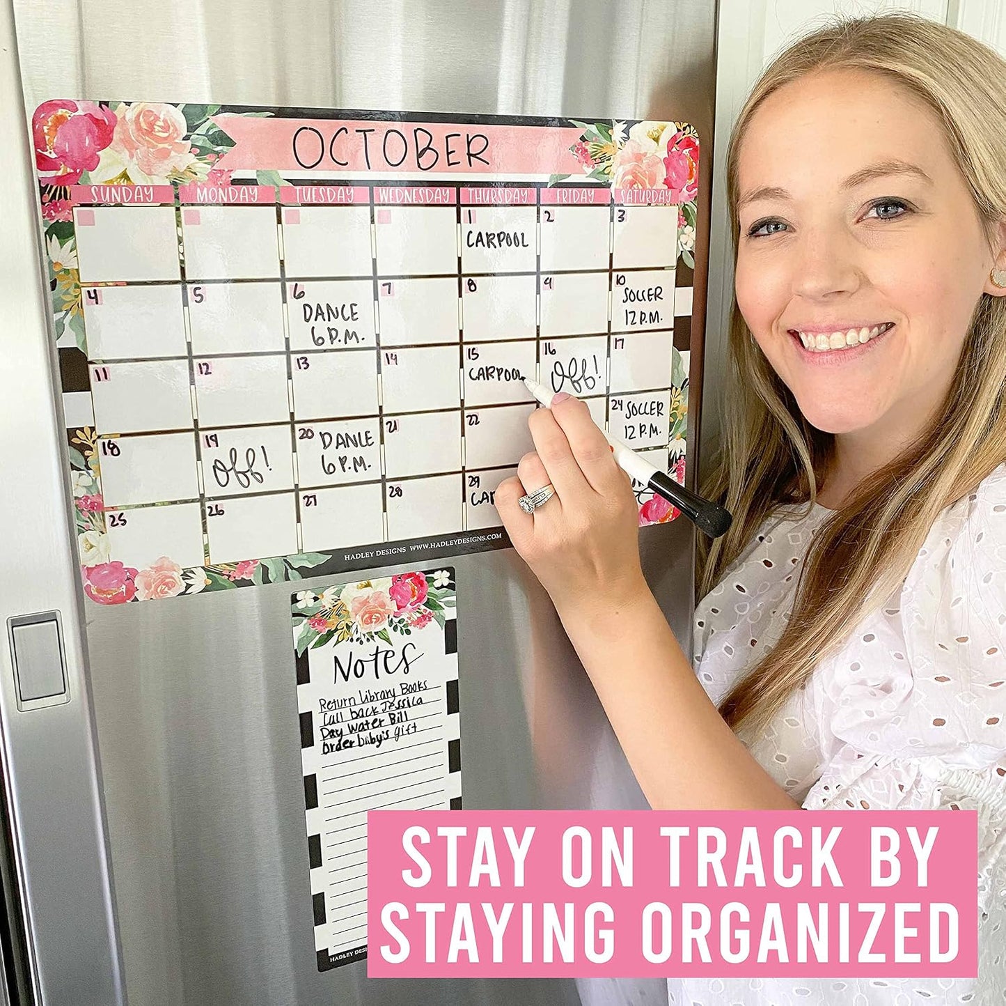 Hadley Designs Magnetic Calendar for Refrigerator - Kraft White Magnetic Dry Erase Calendar, Dry Erase Calendars for Wall, Magnet Fridge Calendars, Notepad for Fridge with Magnet