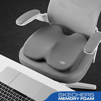 Skechers Seat Cushion, Ergonomic Memory Foam Cushion for Long Sitting Hours on Office & Home Chair, Car Seat Cushion for Sciatica, Coccyx Cushion,Brown