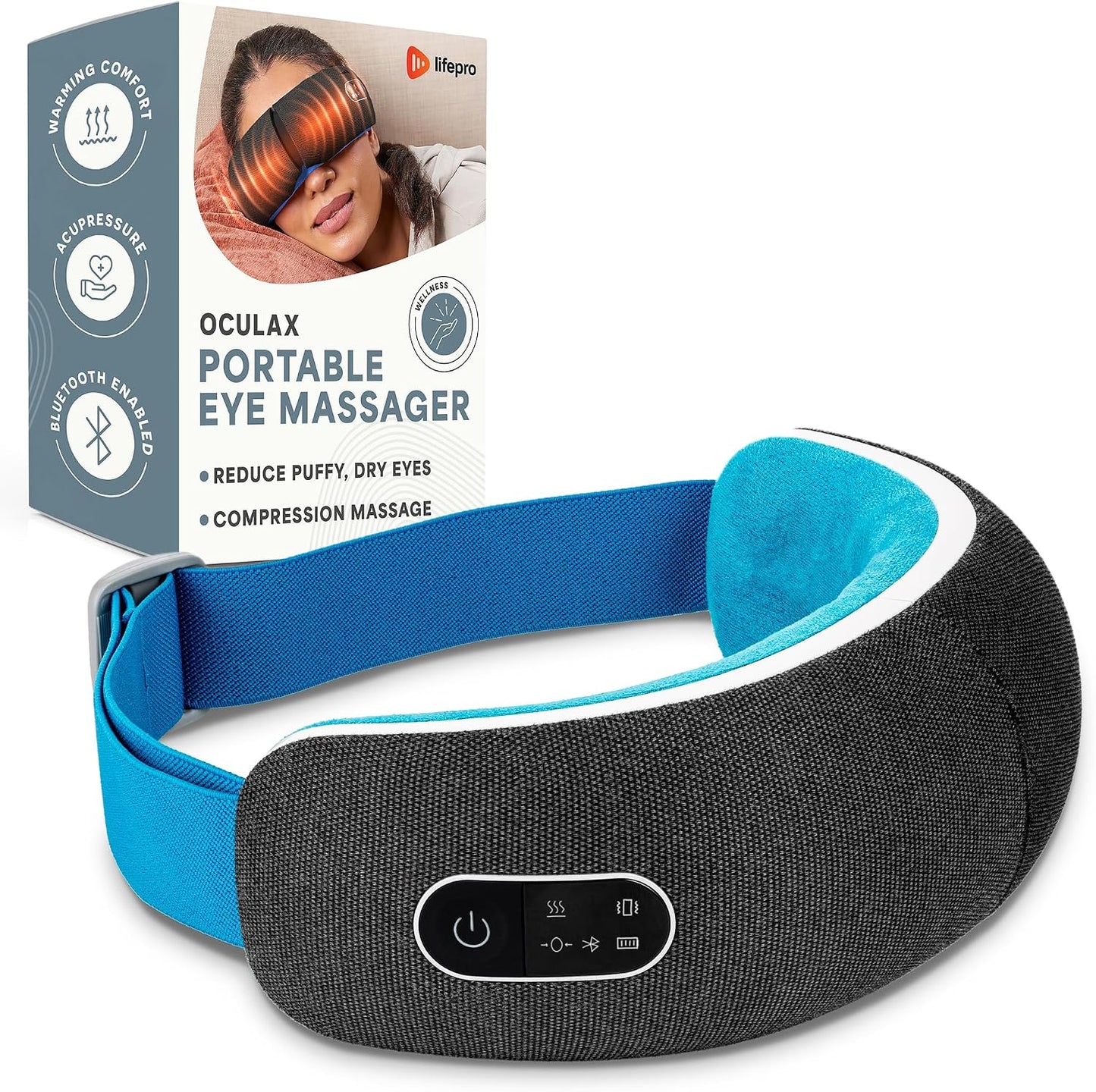 LifePro Portable Eye Massager with Heat and Vibration - Oculax 4 Soothing Modes for Compression Massage to Help Reduce Puffy and Dry Eyes-Rechargeable Heated Migraine Mask with Bluetooth Music