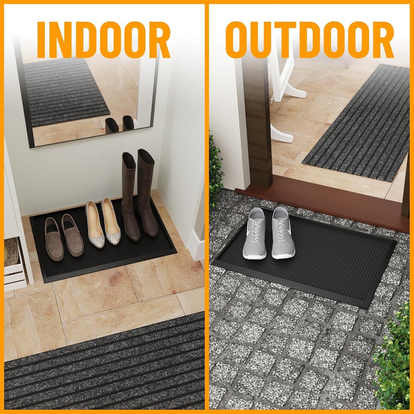 Ottomanson Indoor/Outdoor Boot Tray Non-Slip Doormat Modern Entryway Mat for Entryway Patio Backyard Garage, 18" x 28", Black
