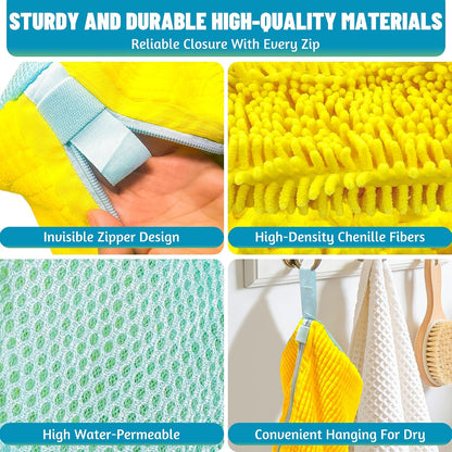 Set of 2 Reusable Shoe Laundry Bags, 360° Deep Clean, Noise-Reducing Sneaker Washing Bags for Machine Wash, Protect Shoes & Washer Drum, Anti-Skid Zipper, Durable Chenille Interior