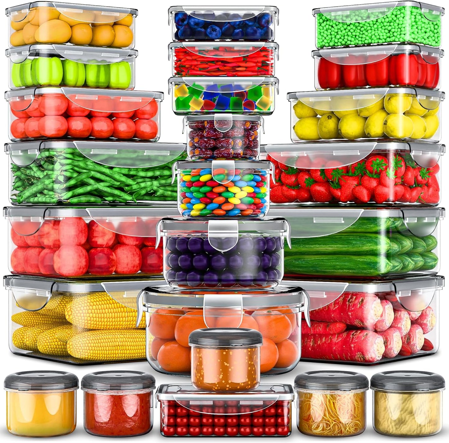 5 Pack Large Fruit Storage Containers for Fridge with Removable Colander | Plastic Food Storage Containers with Lids Airtight-Leak Proof Refrigerator Organizers and Storage of Vegetable