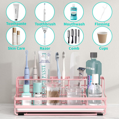 HapiRm Toothbrush Holders for Bathroom - 5 Partitions Bathroom Counter Organizer with Instant Drying Stone, Stainless Steel Countertop Storage Electric Toothbrush Toothpaste Holder - Black