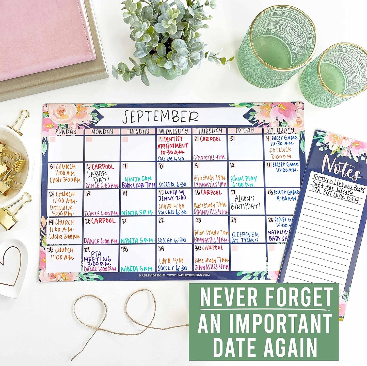 Hadley Designs Magnetic Calendar for Refrigerator - Kraft White Magnetic Dry Erase Calendar, Dry Erase Calendars for Wall, Magnet Fridge Calendars, Notepad for Fridge with Magnet